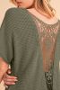 Moss Green Guipure Lace Splicing Back Waffle T Shirt
