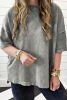 Light Grey Mineral Wash Drop Sleeve Patchwork Plus Size Tee