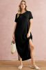 Black Solid Color Hidden Pocket V Neck Slit Maxi Dress
