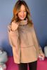Light French Beige Drawstring Turtleneck Dolman Sleeve Sweatshirt