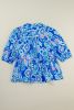 Blue Boho Floral Print V Neck Peplum Blouse
