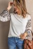Blank Sweatshirt - Ivory Cheetah Print Lantern Sleeve Crew Neck Raglan Shirt Customized