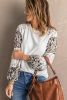 Blank Sweatshirt - Ivory Cheetah Print Lantern Sleeve Crew Neck Raglan Shirt Customized
