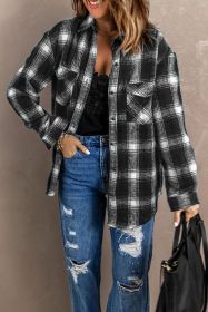 Black Button Up Collared Plaid Shacket (size: (US 8-10)M)