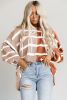 Brown Contrast Striped Print Dropped Shoulder Oversized Top