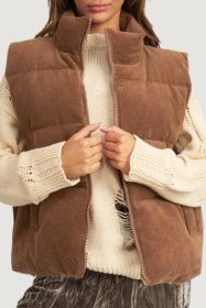 Coffee Solid Color Corduroy Puffer Vest Coat (size: (US 12-14)L)