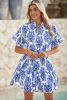 Ashleigh Blue Abstract Print Smocked Waist Tiered Mini Dress