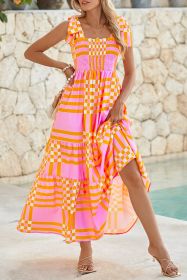 Pink Tie Strap Plaid & Striped Smocked Maxi Dress (size: (US 4-6)S)