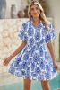 Ashleigh Blue Abstract Print Smocked Waist Tiered Mini Dress