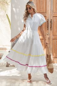 White High Waist Short Sleeve Tiered Shirt Dress (size: (US 4-6)S)