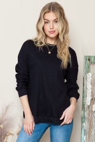 Black Crew Neck Ribbed Trim Knit Long Sleeve Top (size: (US 8-10)M)