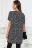 Black Cheetah Print Casual Side Pockets Short Sleeve Tunic Top