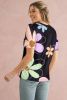 Black Summer Flower Print Round Neck T Shirt
