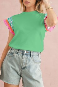 Light Green Ricrac Applique Floral Sleeve Textured Blouse (size: (US 8-10)M)