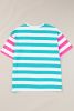 Blue Stripe Patch Pocket Drop Sleeve Slits T Shirt