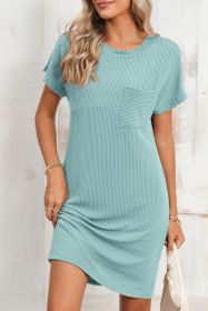 Blue Ribbed Chest Pocket Casual T Shirt Dress (size: (US 8-10)M)