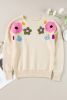Beige 60s Flower Pattern Knitted Sweater