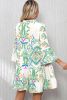 Green Ethnic Print Boho Tiered Mini Flowy Dress