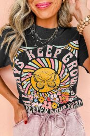 Black Always Keep Growing Butterfly Flower Graphic Tee (size: (US 12-14)L)