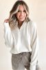 White Zipper Collared Drop Shoulder Plain Sweatshirt