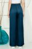 Blue Casual Drawstring Shirred Elastic Waist Wide Leg Pants