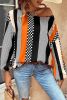 Orange Polka Dot Vertical Striped Puff Long Sleeve Blouse