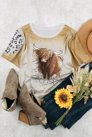 Khaki Tie Dye Leopard Graphic Short Sleeve Tee (size: (US 8-10)M)