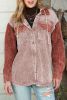 Pink Colorblock Raw Hem Hooded Corduroy Jacket
