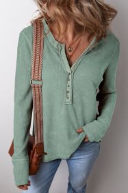 Smoke Green Casual V Neck Waffle Knit Top (size: (US 8-10)M)