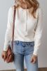 White Solid Color Waffle Long Sleeve Henley Top