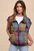 Pink Brushed Checked Print Side Pockets Zipper Jacket Vest