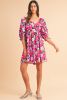 Rose Floral Print Square Neck Short Puff Sleeve Dress