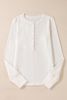White Solid Color Waffle Long Sleeve Henley Top