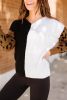 White & Black Color Block Cheetah Print Sleeve V Neck Sweater