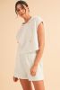 White Textured Cropped Hoodie and Pocketed Shorts Set