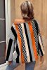 Orange Polka Dot Vertical Striped Puff Long Sleeve Blouse