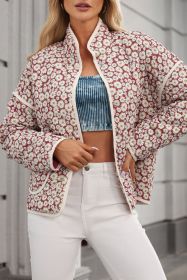 Pink Paisley Print Contrast Edge Pocketed Stand Neck Coat (size: (US 20-22)2XL)