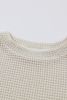 Beige Sunflower Mesh Long Sleeve Waffle Knit Top