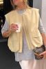 Khaki Loose Casual Pocket Round Neck Zip-Up Vest