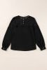 Black Lace Crochet Patchwork O Neck Top