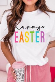 White Happy EASTER Letter Graphic Round Neck Tee (size: (US 18-20)2XL)