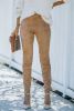 Khaki Mid Rise Faux Suede Skinny Leggings