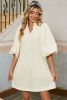 White Floral Textured Frill V Neck Mini Dress