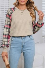 Apricot Plaid Print Quilted Raglan Sleeve Sweatshirt (size: (US 8-10)M)
