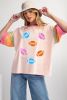 Pink Game Day Baseball Graphic Color Block Sleeve Tee