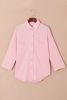 Pink Solid Color Textured Roll Tab Sleeve Shirt Shacket