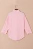 Pink Solid Color Textured Roll Tab Sleeve Shirt Shacket