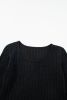 Black Ribbed Bishop Sleeve Round Neck Top