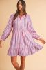 Pink Striped Button-up Mini Shirt Dress