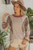 Khaki Leopard Contrast Exposed Seam Long Sleeve Top